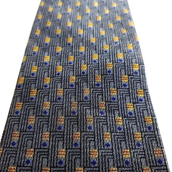 Perry Ellis Portfolio Woven Gray Blue Brown Geometric Short Wide Silk Tie‎ - Picture 2 of 6